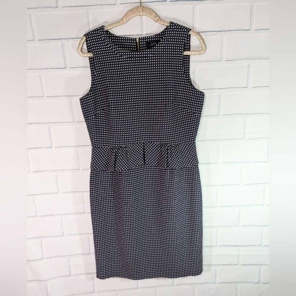 Tahari ASL Navy/White Ruffled Sheath Dress